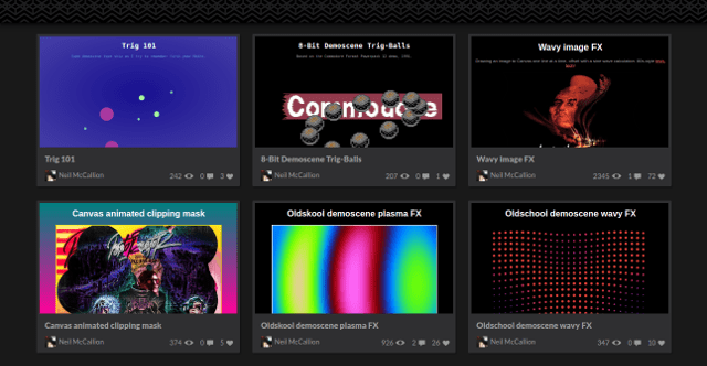 Screenshot of Demoscene collection on CodePen